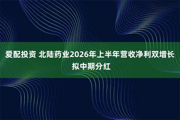 爱配投资 北陆药业2026年上半年营收净利双增长 拟中期分红